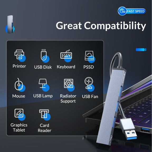 ORICO AH-A13 USB 3.0 x 1 + USB 2.0 x 3 to USB 3.0 HUB Adapter(Space Gray)