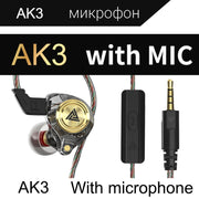 QKZ AK3 FiLe In-ear Subwoofer Wire-controlled Earphone with Mic(Black)