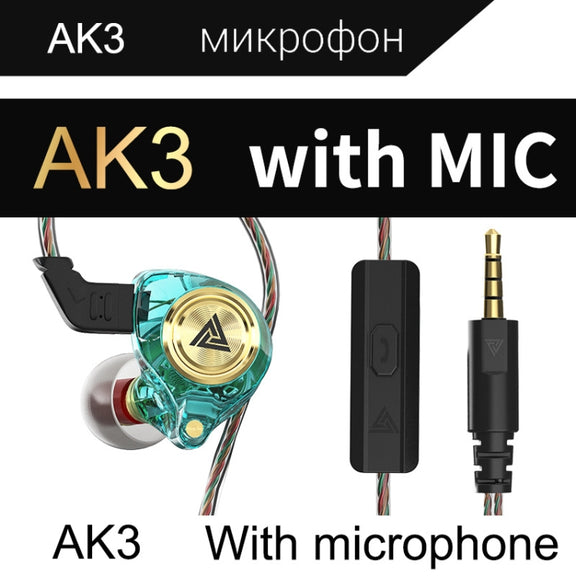QKZ AK3 FiLe In-ear Subwoofer Wire-controlled Earphone with Mic(Cyan)