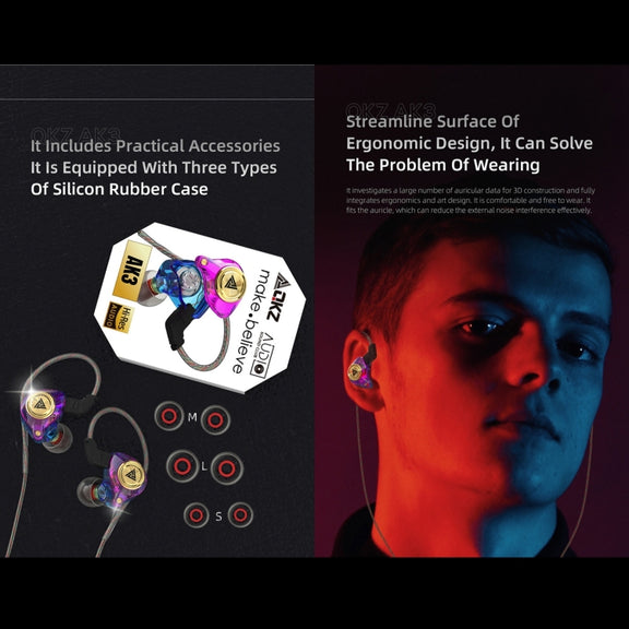 QKZ AK3 FiLe In-ear Subwoofer Wire-controlled Earphone with Mic(White)