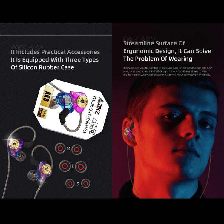 QKZ AK3 FiLe In-ear Subwoofer Wire-controlled Earphone with Mic(White)