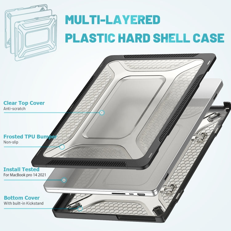 PC + TPU Honeycomb Laptop Protective Case For MacBook Pro 14.2 inch A2442 2021(Cool Black)