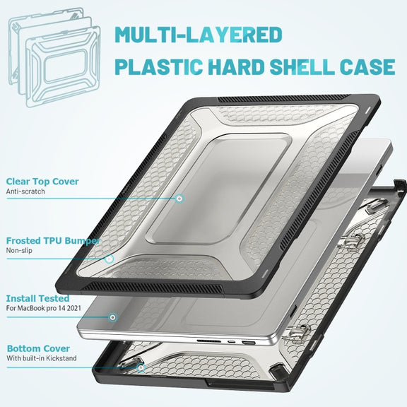 PC + TPU Honeycomb Laptop Protective Case For MacBook Pro 14.2 inch A2442 2021(Cool Black)