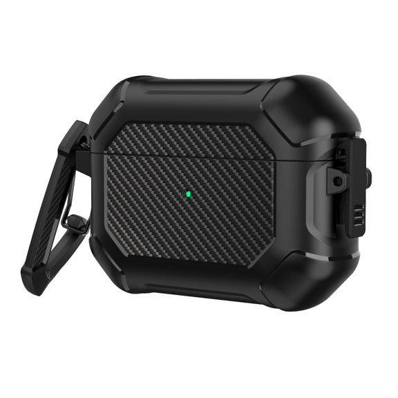 Carbon Brazing Dimension TPU+PC Headphone Protective Cover with Switch Lock & Carabiner For AirPods Pro(Black)