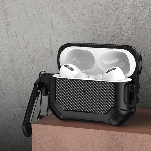 Carbon Brazing Dimension TPU+PC Headphone Protective Cover with Switch Lock & Carabiner For AirPods Pro(Black)