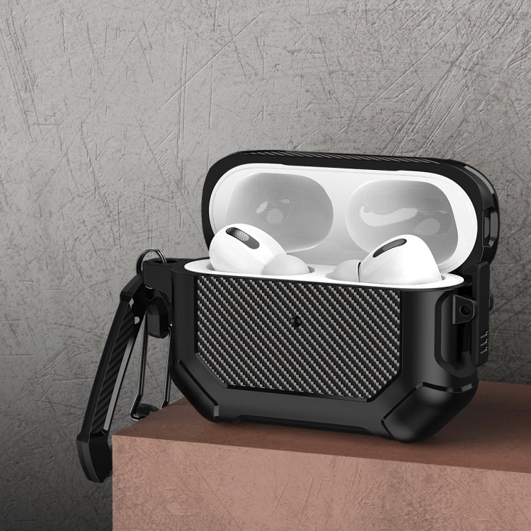 Carbon Brazing Dimension TPU+PC Headphone Protective Cover with Switch Lock & Carabiner For AirPods Pro(Black)