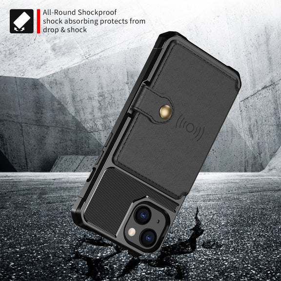 For iPhone 14 Plus Magnetic Wallet Card Bag Leather Phone Case (Black)