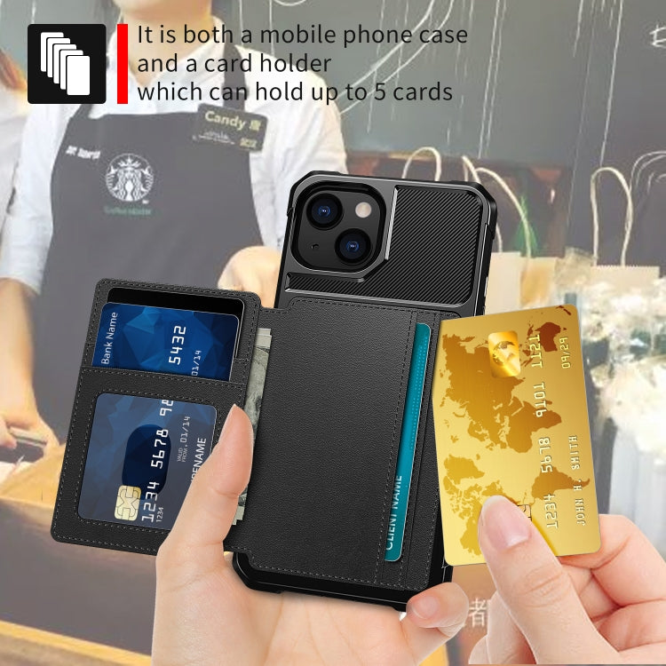 For iPhone 14 Plus Magnetic Wallet Card Bag Leather Phone Case (Black)