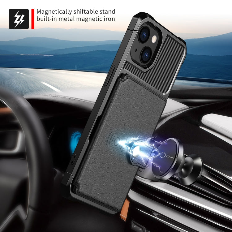 For iPhone 14 Plus Magnetic Wallet Card Bag Leather Phone Case (Black)