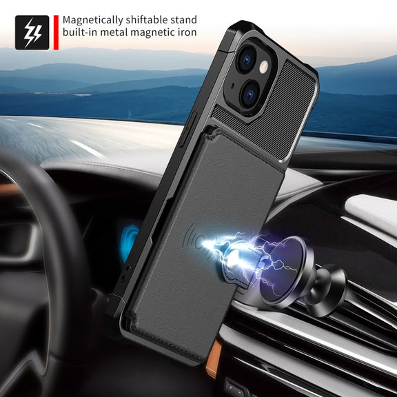 For iPhone 14 Plus Magnetic Wallet Card Bag Leather Phone Case (Black)