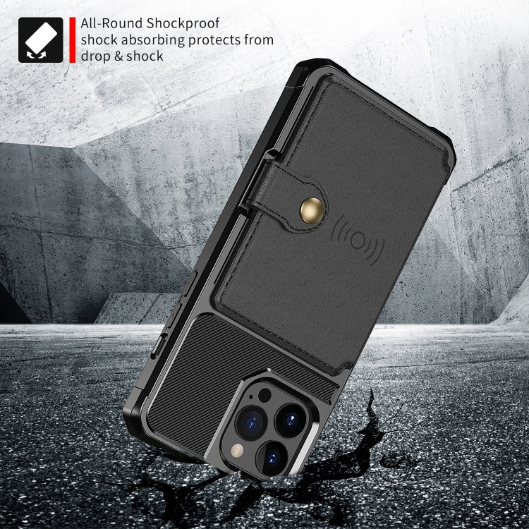 For iPhone 14 Pro Max Magnetic Wallet Card Bag Leather Phone Case (Black)