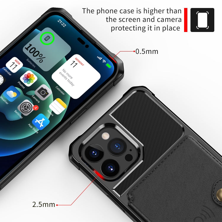 For iPhone 14 Pro Max Magnetic Wallet Card Bag Leather Phone Case (Black)