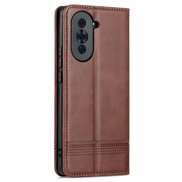 For Huawei nova 10 Pro AZNS Magnetic Calf Texture Flip Leather Phone Case(Dark Brown)