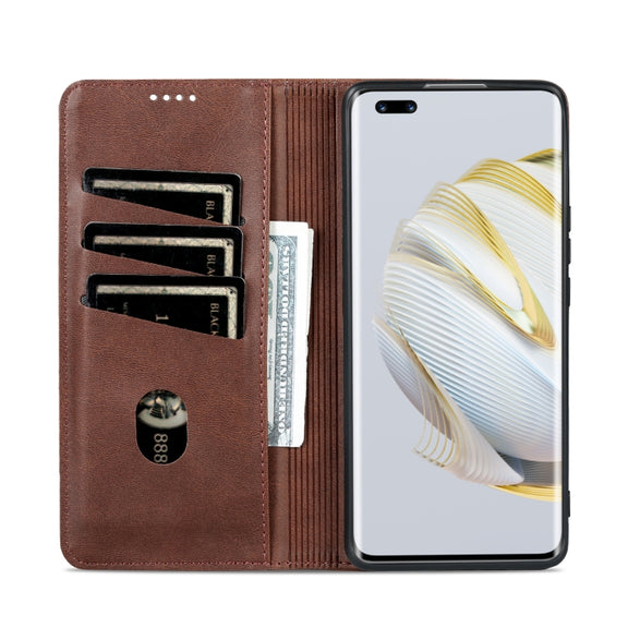 For Huawei nova 10 Pro AZNS Magnetic Calf Texture Flip Leather Phone Case(Dark Brown)