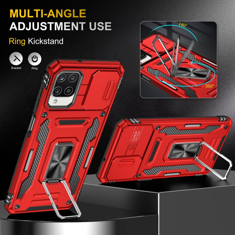 For Samsung Galaxy A12 5G/4G / M12 / F12 Armor PC + TPU Camera Shield Phone Case(Red)