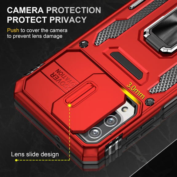 For Samsung Galaxy A12 5G/4G / M12 / F12 Armor PC + TPU Camera Shield Phone Case(Red)