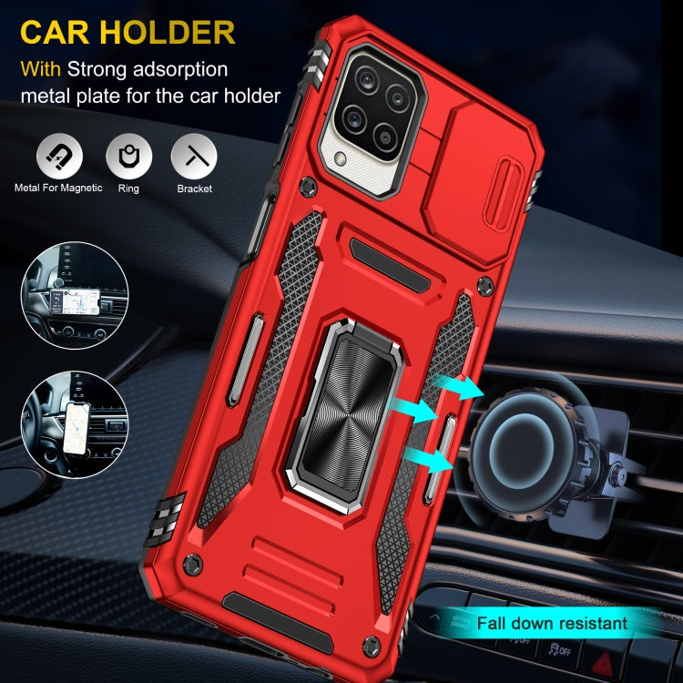 For Samsung Galaxy A12 5G/4G / M12 / F12 Armor PC + TPU Camera Shield Phone Case(Red)