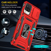 For Samsung Galaxy A12 5G/4G / M12 / F12 Armor PC + TPU Camera Shield Phone Case(Red)