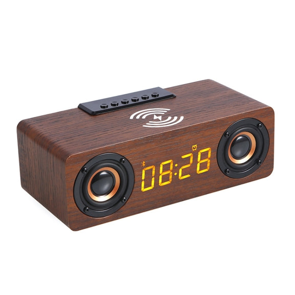 K1 Multifunctional Desktop Wooden Bluetooth Speaker Wireless Loudspeaker(Dark Brown)