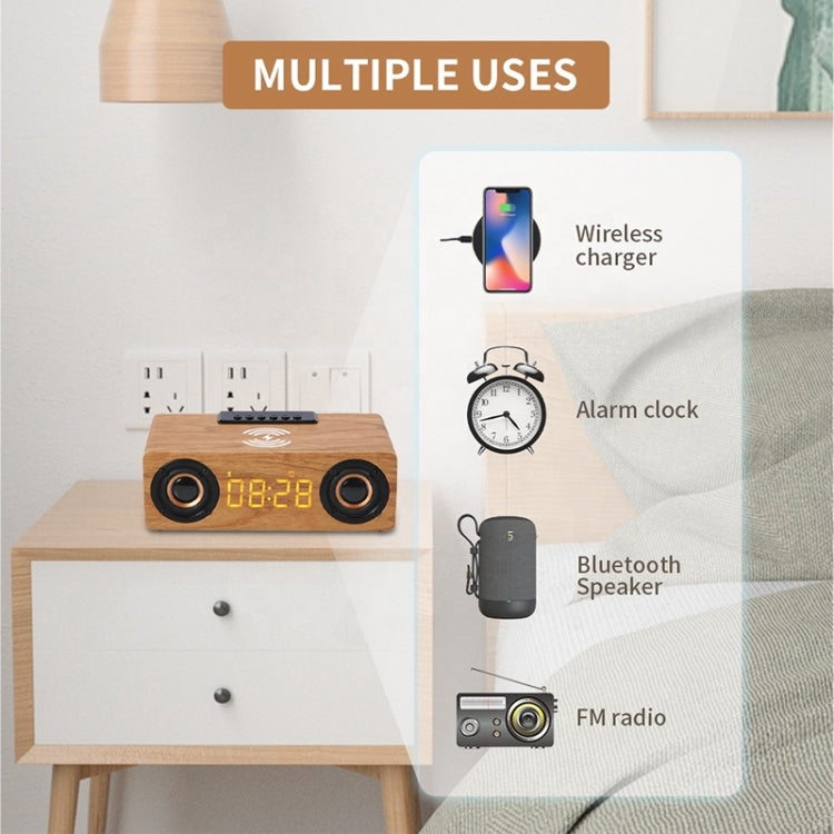 K1 Multifunctional Desktop Wooden Bluetooth Speaker Wireless Loudspeaker(Dark Brown)