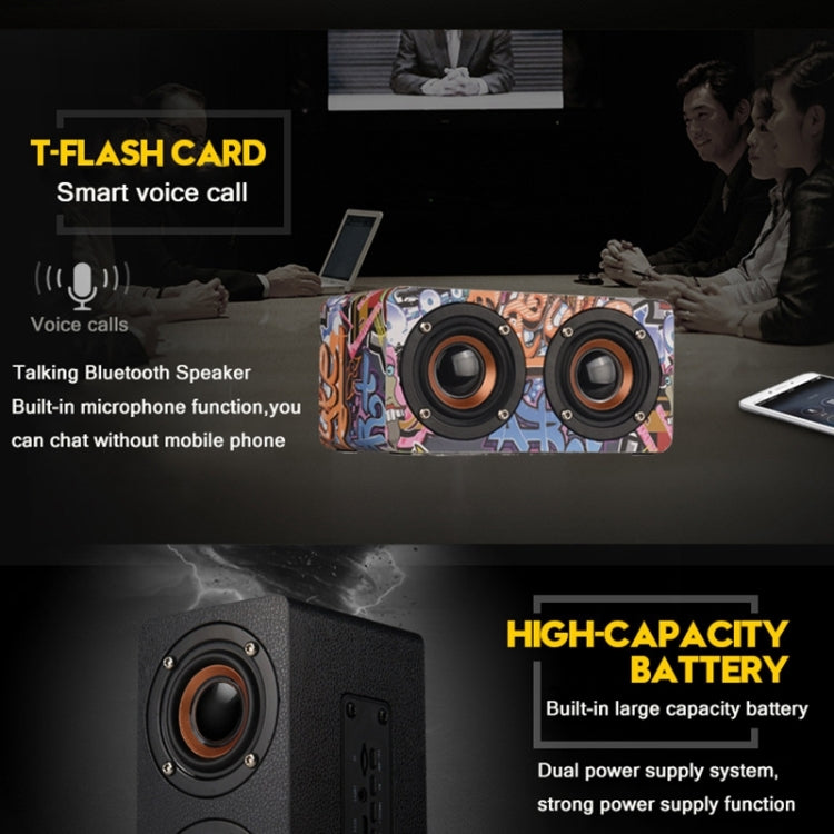 M5 Multifunctional Desktop Wooden Bluetooth Speaker Wireless Loudspeaker(Graffiti Color)
