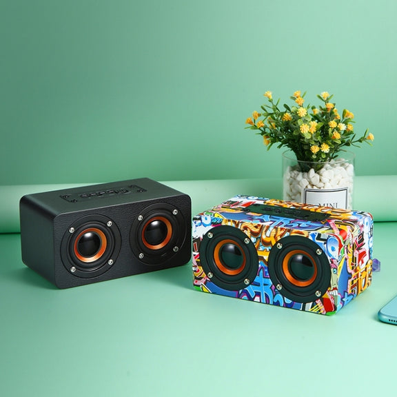 M5 Multifunctional Desktop Wooden Bluetooth Speaker Wireless Loudspeaker(Graffiti Color)