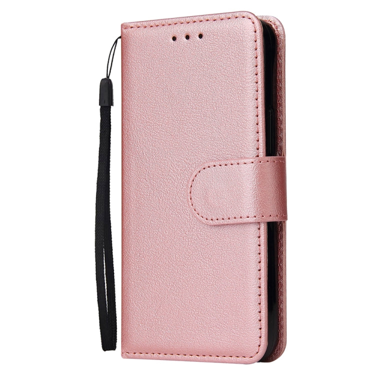 For iPhone 14 Multifunctional Horizontal Flip Leather Case with Three Card Slot (Rose Gold)