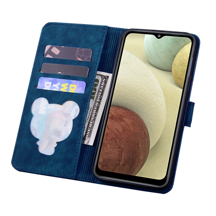 For Samsung Galaxy A22 5G / A22s 5G Cartoon Sakura Cat Embossed Leather Phone Case(Royal Blue)