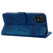 For Samsung Galaxy A22 5G / A22s 5G Cartoon Sakura Cat Embossed Leather Phone Case(Royal Blue)