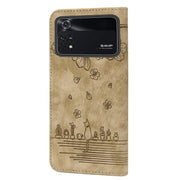 For Xiaomi Poco M4 Pro 4G Global Cartoon Sakura Cat Embossed Leather Phone Case(Brown)