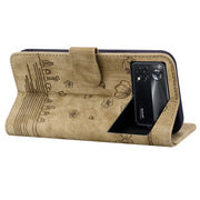 For Xiaomi Poco M4 Pro 4G Global Cartoon Sakura Cat Embossed Leather Phone Case(Brown)