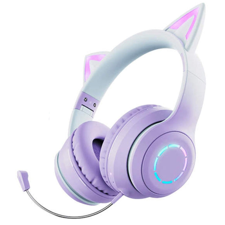 BT029C RGB Dual Modes Cat Ear Wireless Bluetooth Headphone(Purple)