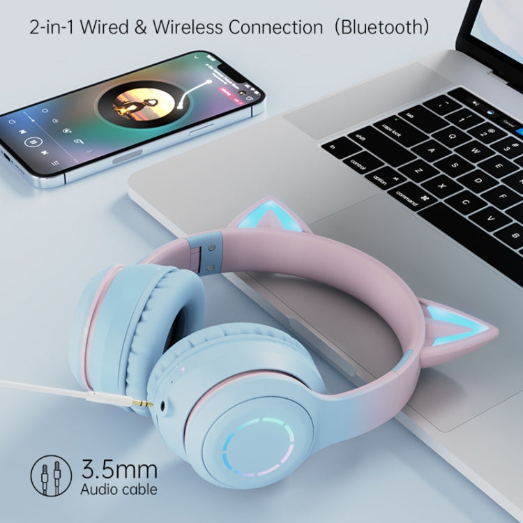 BT029C RGB Dual Modes Cat Ear Wireless Bluetooth Headphone(Pink)