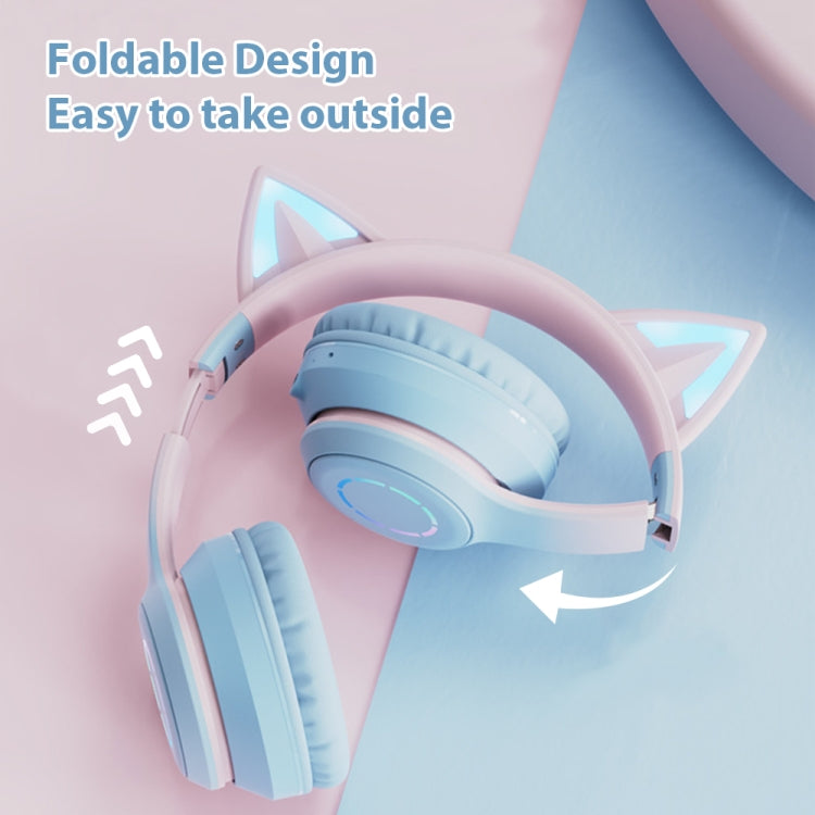 BT029C RGB Dual Modes Cat Ear Wireless Bluetooth Headphone(Pink)