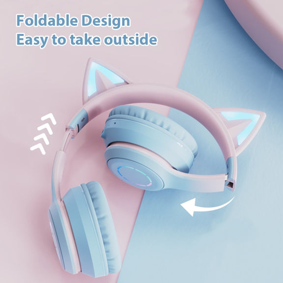 BT029C RGB Dual Modes Cat Ear Wireless Bluetooth Headphone(Green)
