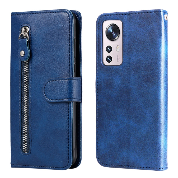 For Xiaomi 12X Fashion Calf Texture Zipper Horizontal Flip Leather Phone Case(Blue)