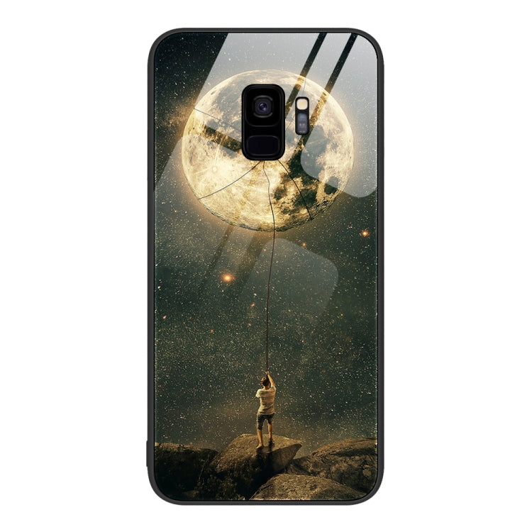 For Samsung Galaxy S9+ Colorful Painted Glass Phone Case(Moon)