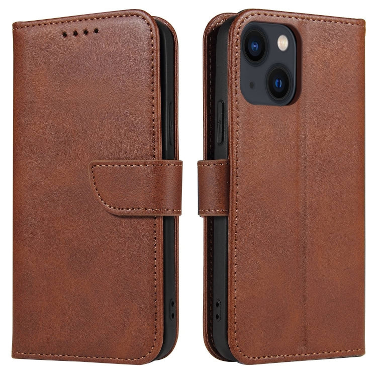 For iPhone 14 Plus Calf Texture Buckle Flip Leather Phone Case (Brown)