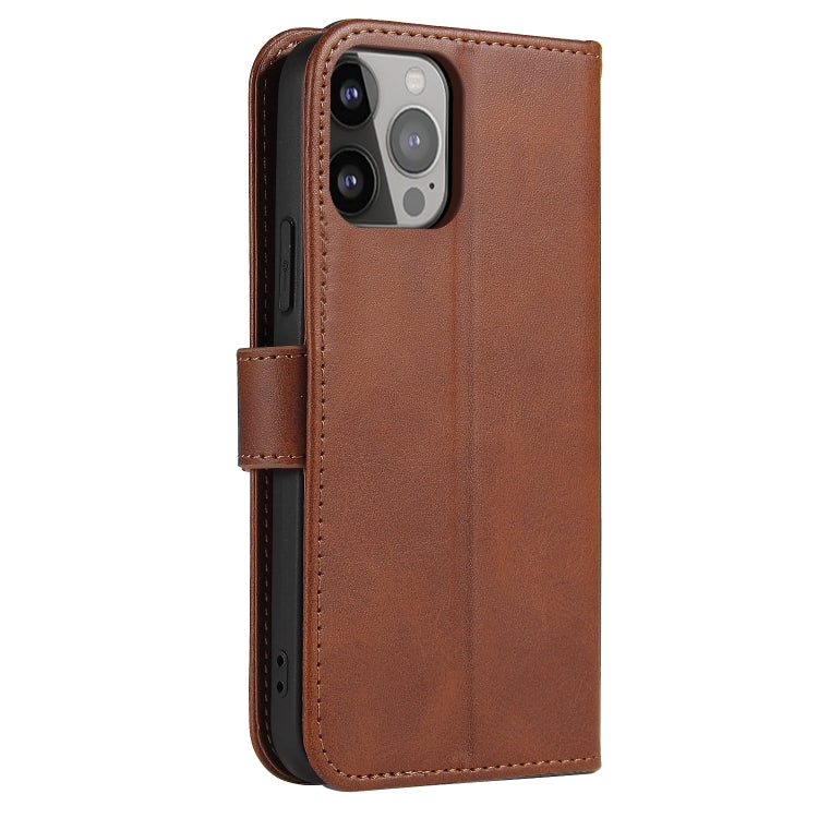 For iPhone 14 Plus Calf Texture Buckle Flip Leather Phone Case (Brown)