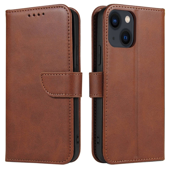For iPhone 14 Plus Calf Texture Buckle Flip Leather Phone Case (Brown)