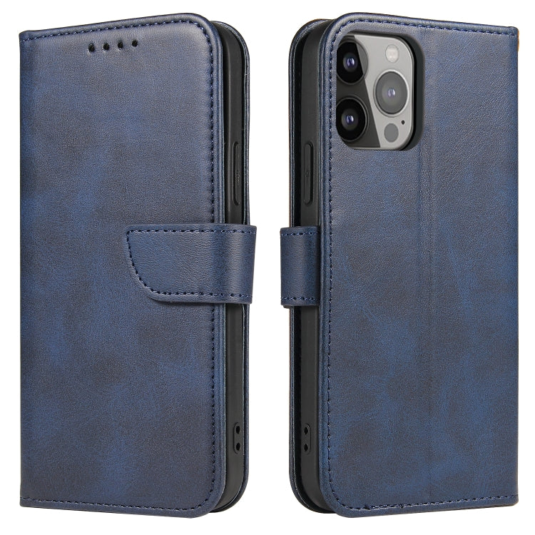 For iPhone 14 Pro Max Calf Texture Buckle Flip Leather Phone Case (Blue)