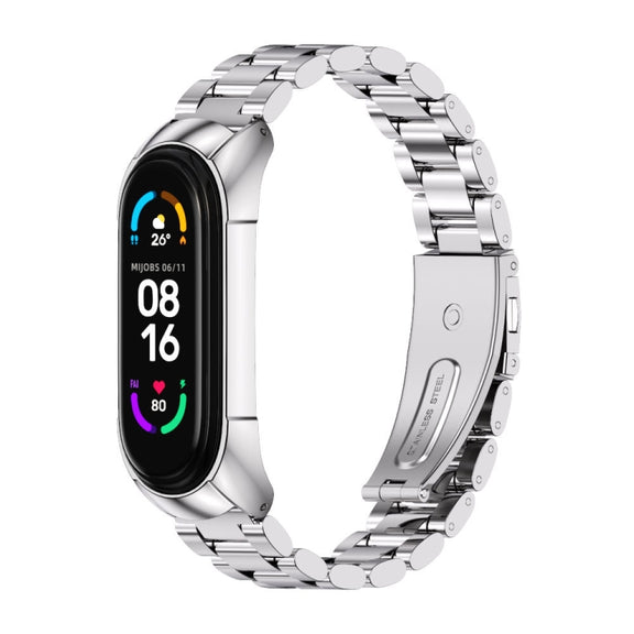For Xiaomi Mi Band 6 / 6 NFC MIJOBS TF2 Tri-Bead Stainless Steel Watch Band(Silver) - Watch Bands by MIJOBS