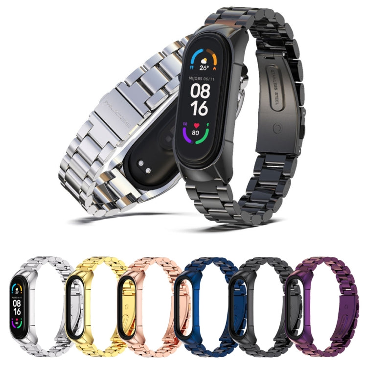 For Xiaomi Mi Band 6 / 6 NFC MIJOBS TF2 Tri-Bead Stainless Steel Watch Band(Blue) - Watch Bands by MIJOBS