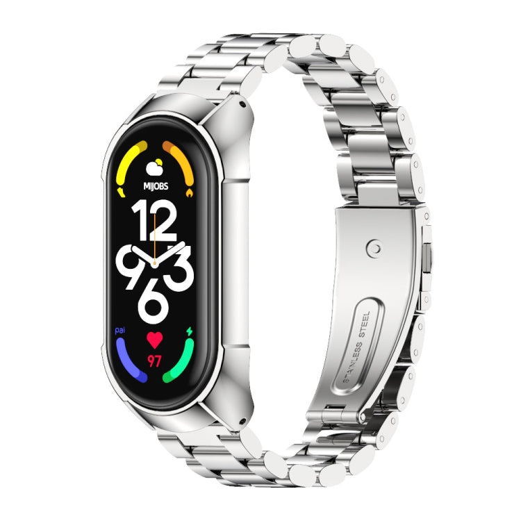 For Xiaomi Mi Band 7 / 7 NFC MIJOBS Stainless Steel Watch Band, Style:TF2 Tri-Bead(Silver) - Watch Bands by MIJOBS