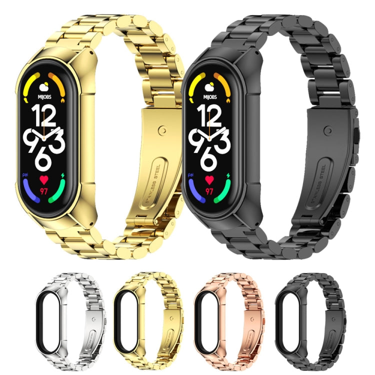 For Xiaomi Mi Band 7 / 7 NFC MIJOBS Stainless Steel Watch Band, Style:TF2 Tri-Bead(Silver) - Watch Bands by MIJOBS