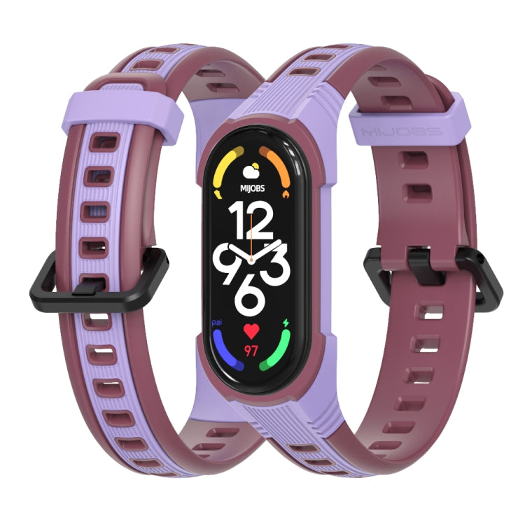 For Xiaomi Mi Band 5 / 6 / 7 MIJOBS Unibody Two-color Silicone Watch Band(Purple Wine Red) - Watch Bands by MIJOBS