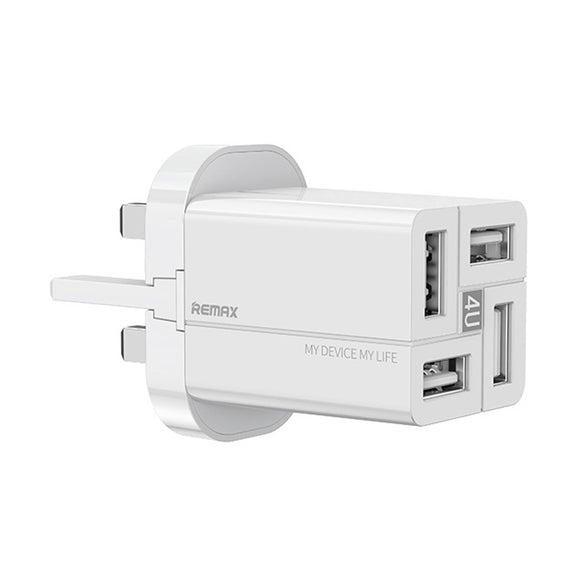 REMAX RP-U43 3.4A 4 USB Port Fast Charger, Specification:UK Plug(White)