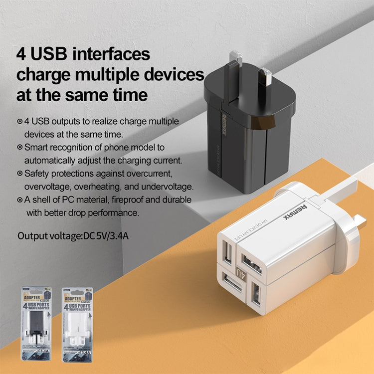 REMAX RP-U43 3.4A 4 USB Port Fast Charger, Specification:UK Plug(White)
