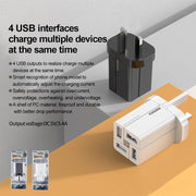 REMAX RP-U43 3.4A 4 USB Port Fast Charger, Specification:UK Plug(White)
