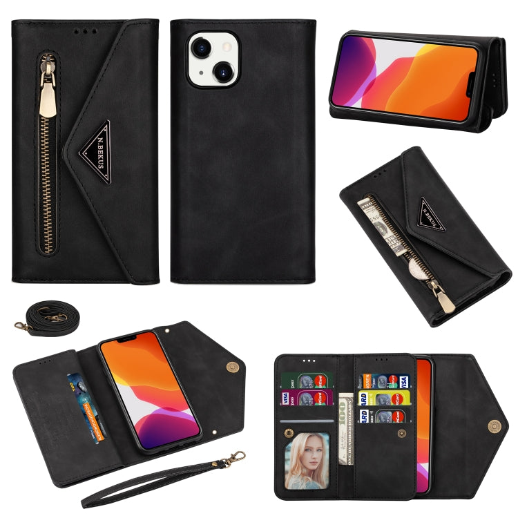 For iPhone 14 Skin Feel Zipper Horizontal Flip Leather Case Max(Black)
